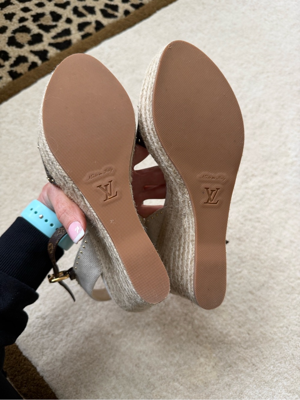 Louis Vuitton Brown Monogram and Cream Espadrille Wedge Sandals - Picture 2 of 5